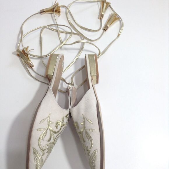 RAYE Kate Heel Mule Slip On Shoe Floral Embroidered Ankle Wrap Mule New Size 7.5 - Picture 6 of 7